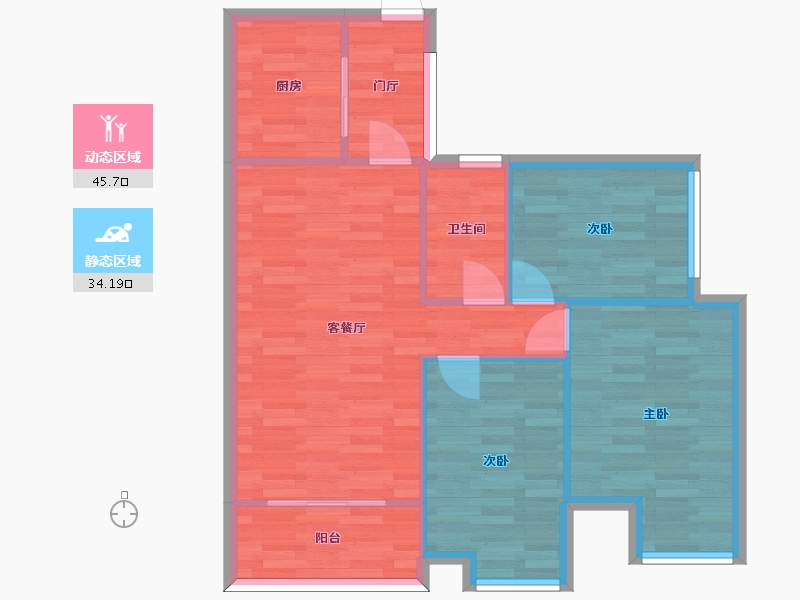 广东省-广州市-大夫山尚东88m2-72.39-户型库-动静分区