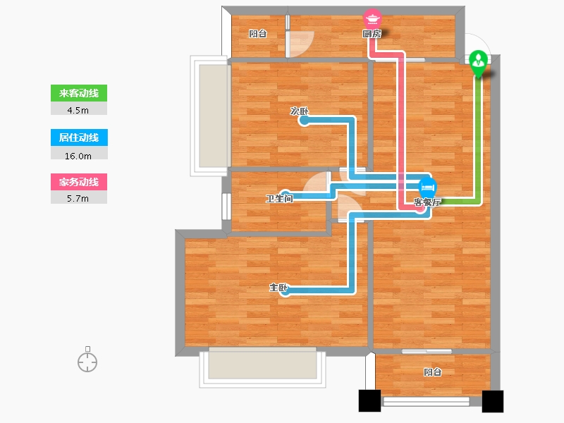 广东省-广州市-广地花园16号80m2-64.00-户型库-动静线