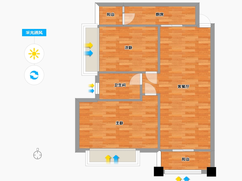 广东省-广州市-广地花园16号80m2-64.00-户型库-采光通风