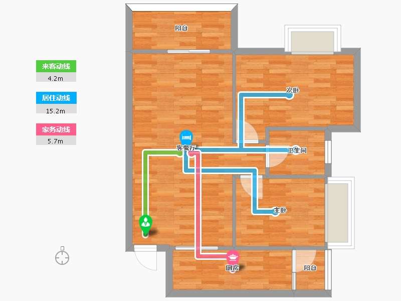 广东省-广州市-广地花园14号楼80m2-64.00-户型库-动静线