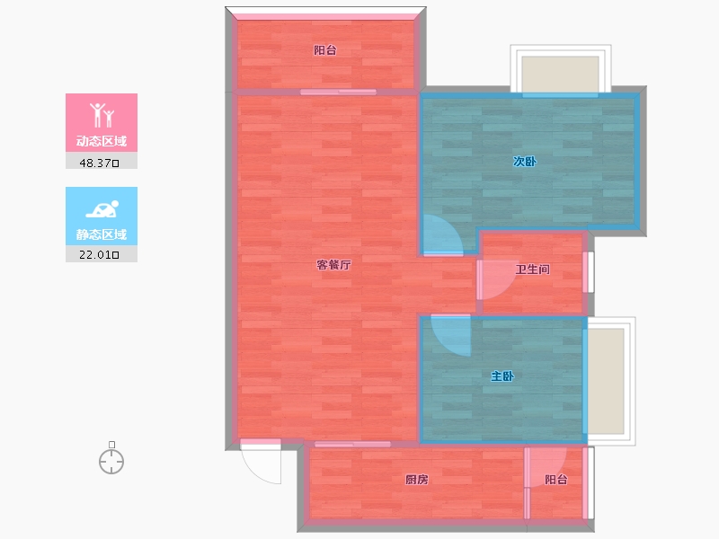 广东省-广州市-广地花园14号楼80m2-64.00-户型库-动静分区