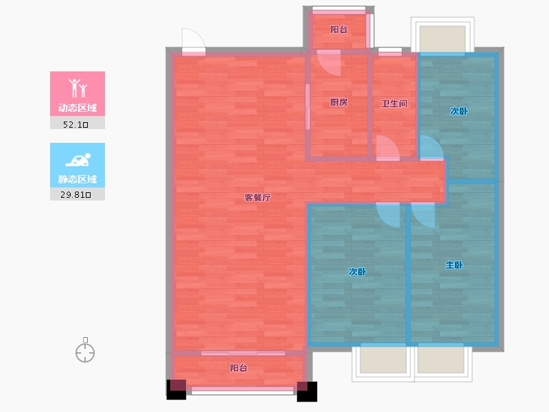 广东省-广州市-广地花园16号93m2-74.40-户型库-动静分区