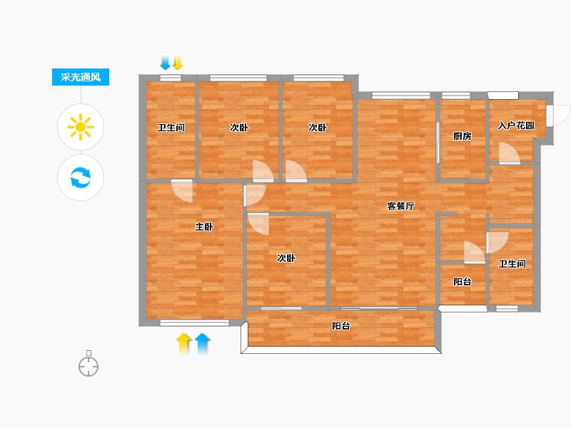 广东省-广州市-广州亚运城132m2-119.17-户型库-采光通风