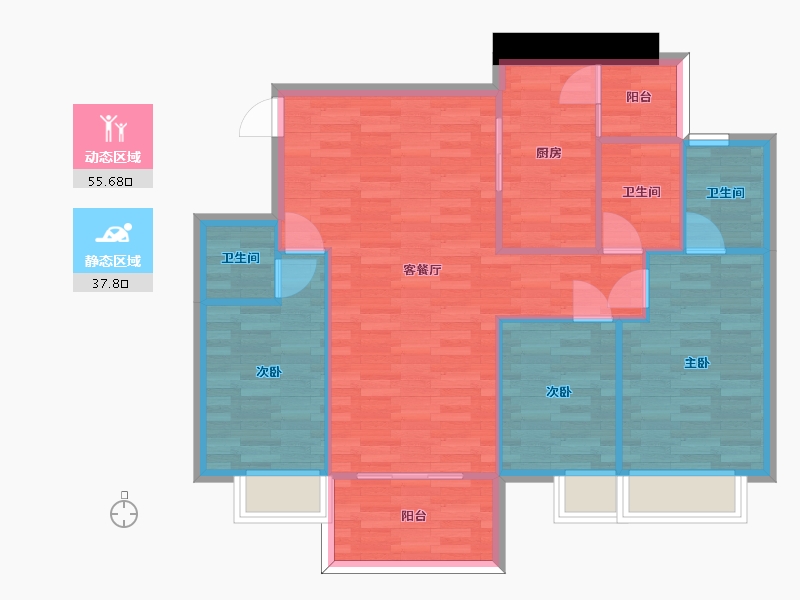 广东省-广州市-加富花园18栋111m2-85.08-户型库-动静分区