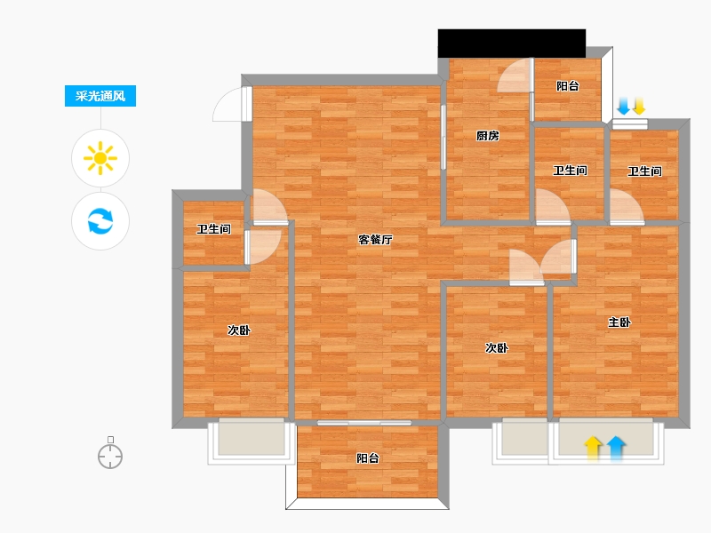 广东省-广州市-加富花园18栋111m2-85.08-户型库-采光通风