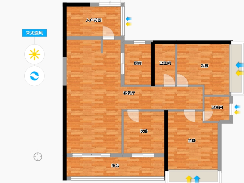 广东省-广州市-金地壹阅府1,2栋130m2-102.70-户型库-采光通风