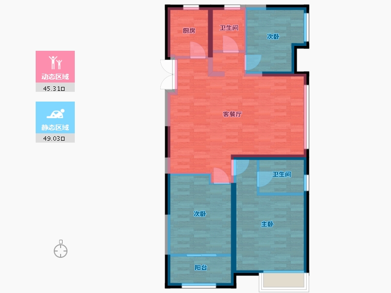 内蒙古自治区-赤峰市-维多利摩尔城-84.57-户型库-动静分区