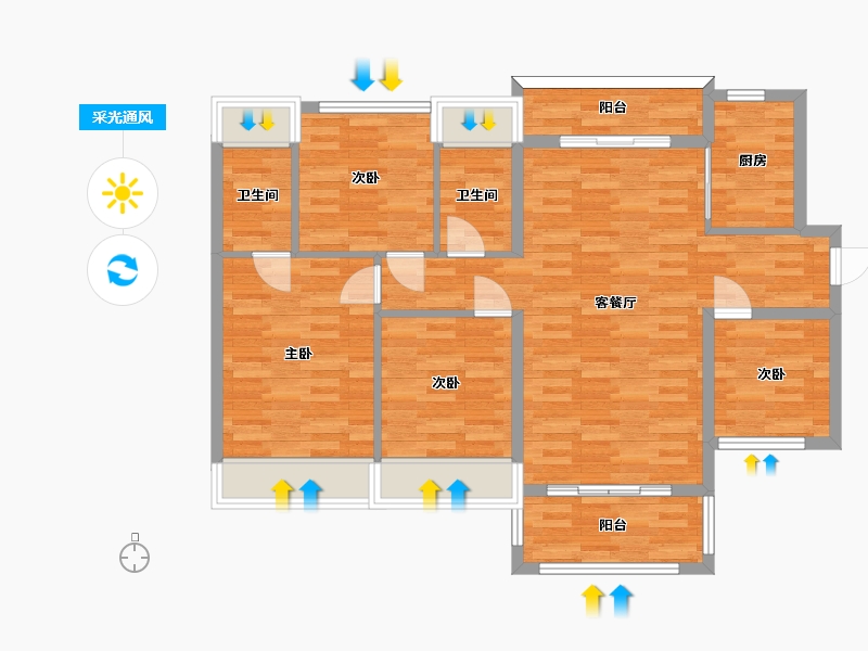 广东省-广州市-龙光天璞3栋117m2-93.59-户型库-采光通风