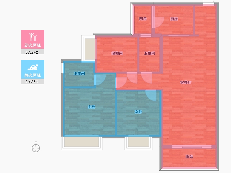 广东省-广州市-凯德山海连城二期1,2,3,4栋110m2-88.01-户型库-动静分区