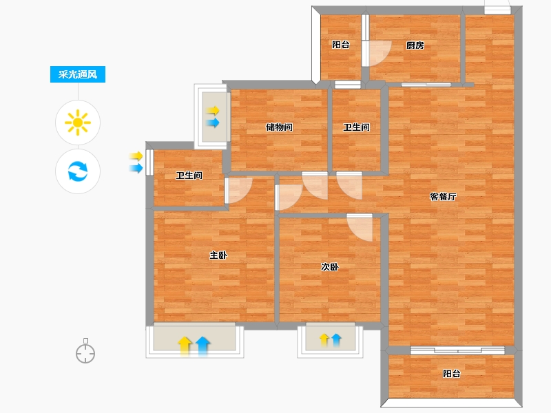 广东省-广州市-凯德山海连城二期1,2,3,4栋110m2-88.01-户型库-采光通风