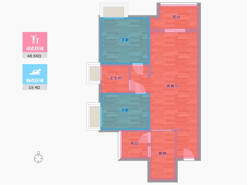 广东省-广州市-凯德山海连城一期3栋,4栋75m2-60.00-户型库-动静分区