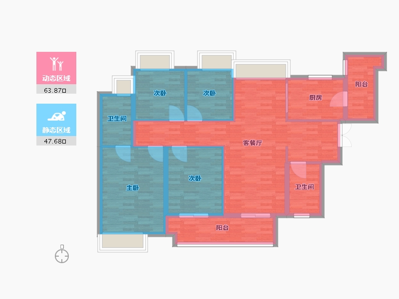 广东省-广州市-凯德山海连城二期1,2,3,4栋125m2-100.00-户型库-动静分区