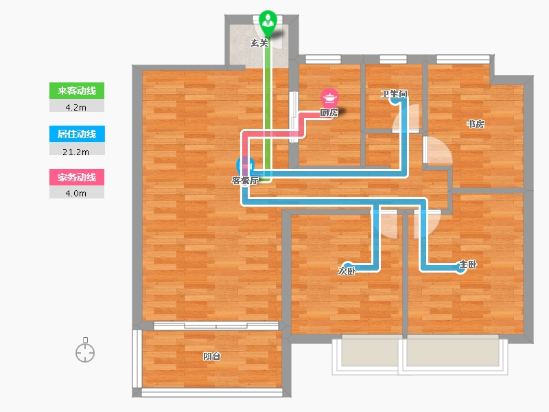 广东省-广州市-新力琥珀园1栋95m²-76.02-户型库-动静线