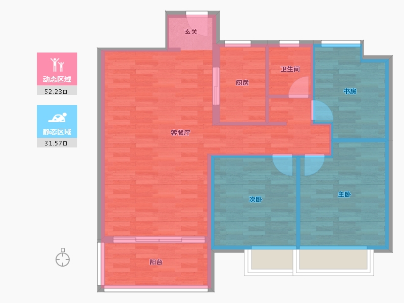 广东省-广州市-新力琥珀园1栋95m²-76.02-户型库-动静分区