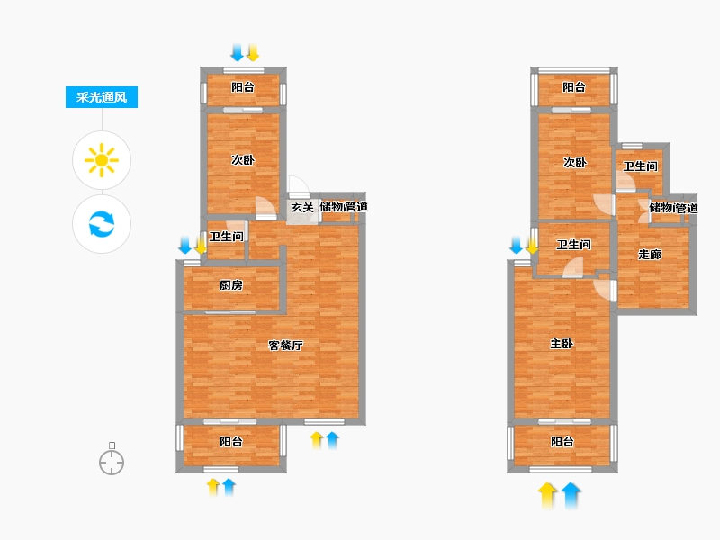 广东省-广州市-新力琥珀园8栋140m²-131.14-户型库-采光通风