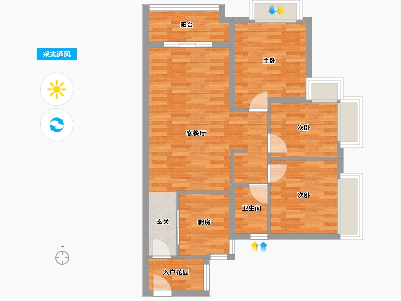 广东省-广州市-阳光城兰园翡澜花园05户型90m²-72.86-户型库-采光通风