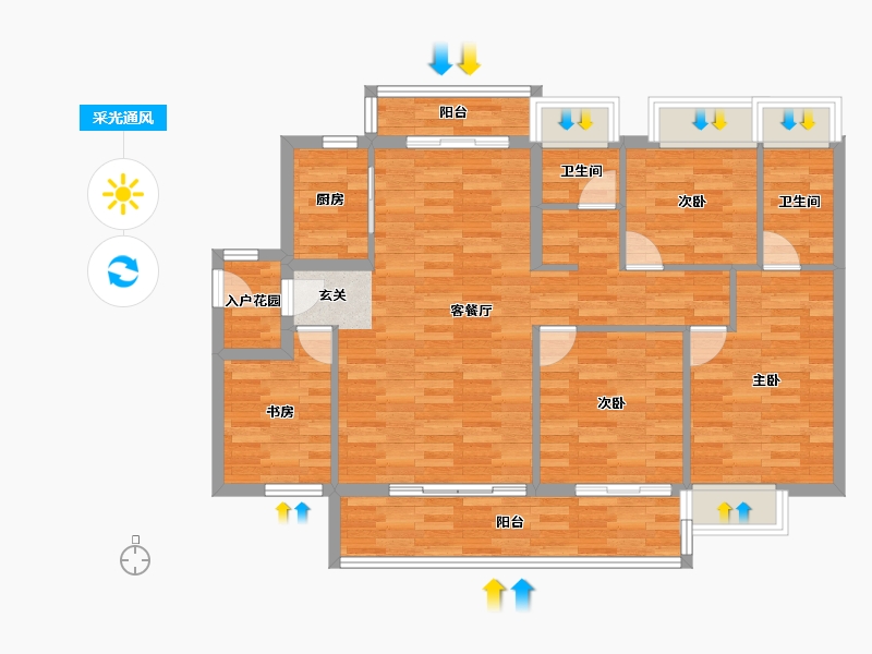 广东省-广州市-阳光城兰园翡澜花园04户型122m²-97.50-户型库-采光通风