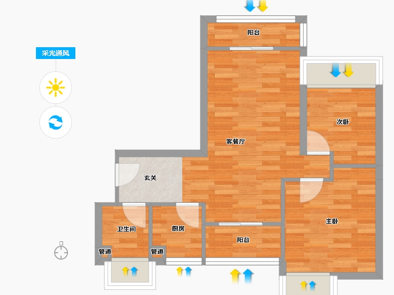 广东省-广州市-花悦台1栋1梯71m²-51.37-户型库-采光通风