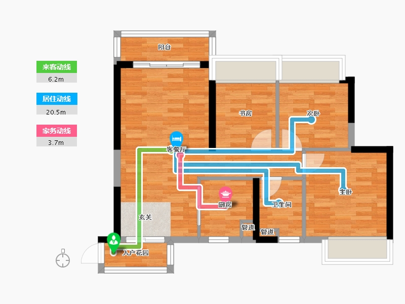 广东省-广州市-花悦台2栋,3栋88m²-63.68-户型库-动静线