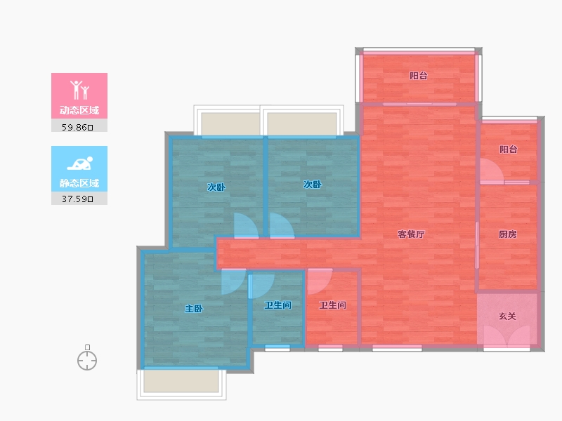 广东省-广州市-都湖国际3栋,2栋111m²-88.92-户型库-动静分区