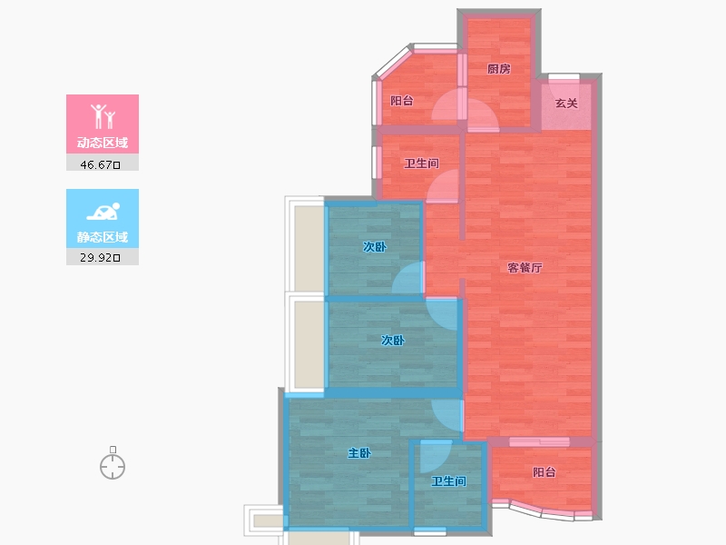 广东省-广州市-祈福万景峰91平三房两厅两卫91m²-67.60-户型库-动静分区