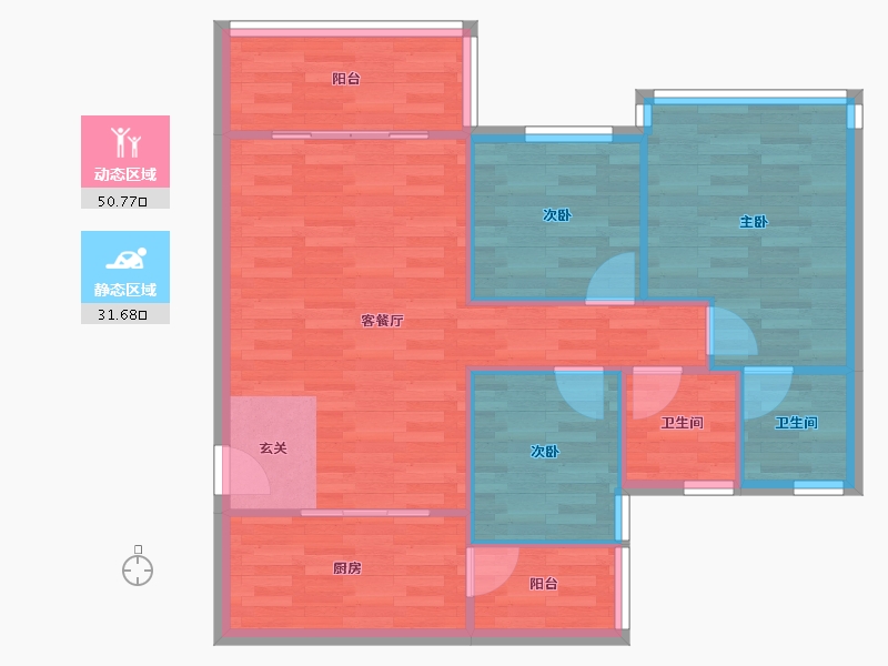 广东省-广州市-祈福黄金海岸22栋,23栋95m²-74.89-户型库-动静分区