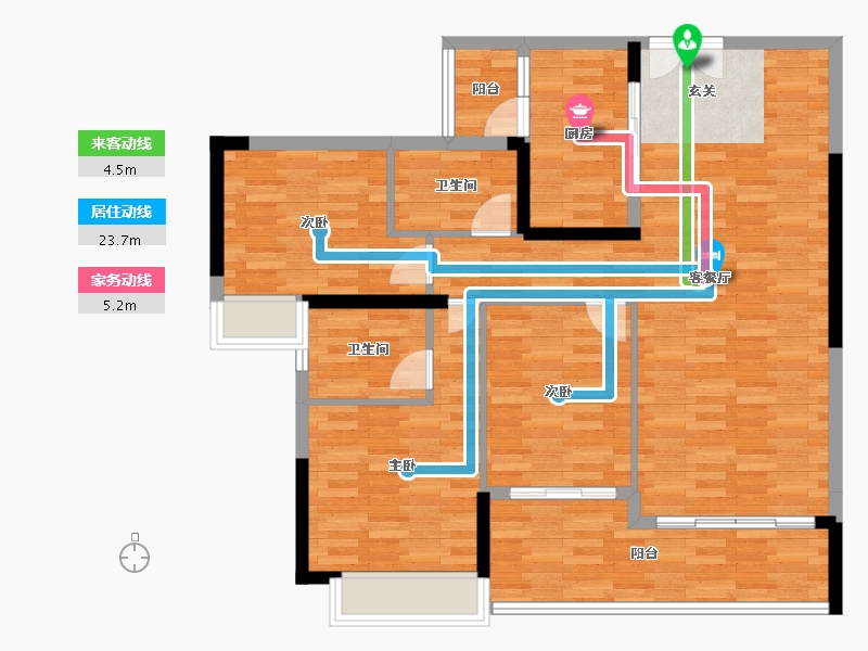 广东省-广州市-都湖国际3栋,2栋130m²-105.96-户型库-动静线