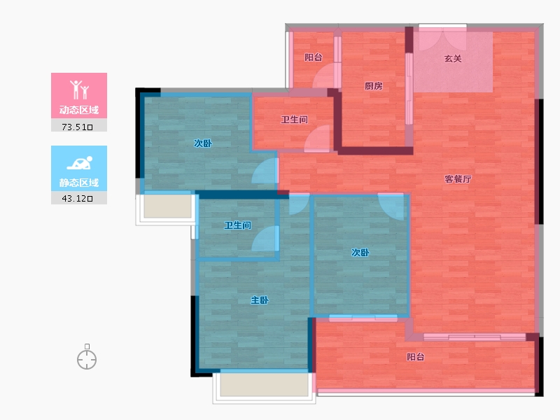 广东省-广州市-都湖国际3栋,2栋130m²-105.96-户型库-动静分区