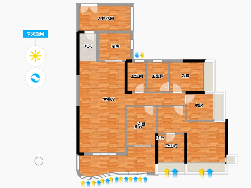 广东省-广州市-都湖国际3栋,2栋163m²-130.40-户型库-采光通风