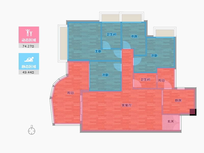 广东省-广州市-都湖国际3栋,1栋140m²-113.29-户型库-动静分区