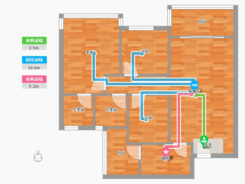 广东省-广州市-祈福黄金海岸22栋,23栋95m²-74.24-户型库-动静线