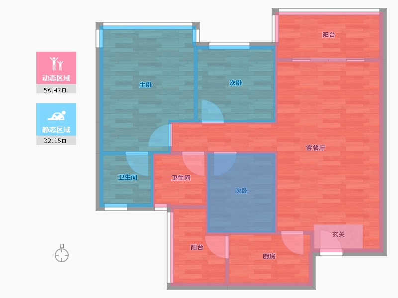 广东省-广州市-祈福黄金海岸22栋,23栋95m²-74.24-户型库-动静分区