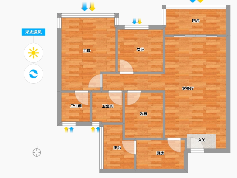 广东省-广州市-祈福黄金海岸22栋,23栋95m²-74.24-户型库-采光通风