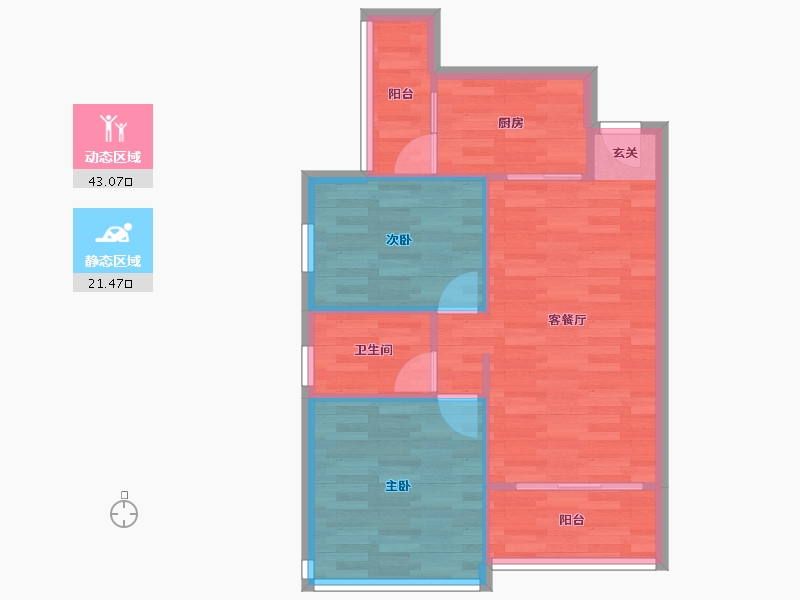 广东省-广州市-祈福黄金海岸22栋,23栋73m²-58.40-户型库-动静分区