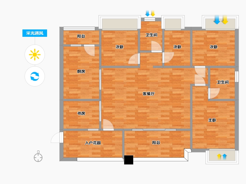 广东省-广州市-珠江铂世湾130m2-104.00-户型库-采光通风