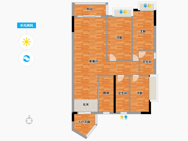 广东省-广州市-南华时代城42-3栋110m²-88.70-户型库-采光通风