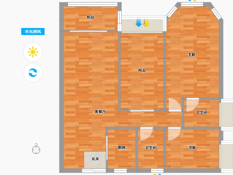 广东省-广州市-豪利花园丽景阁5栋95m²-88.64-户型库-采光通风