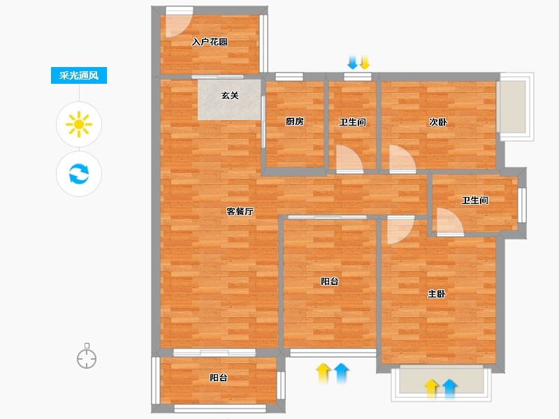 广东省-广州市-豪利花园丽景阁4栋97m²-84.62-户型库-采光通风