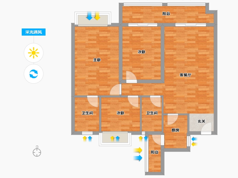 广东省-广州市-朗逸雅居2栋107m²-89.69-户型库-采光通风