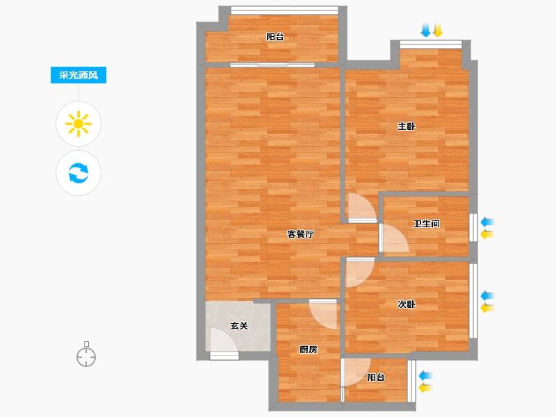 广东省-广州市-朗逸雅居2栋77m²-65.37-户型库-采光通风