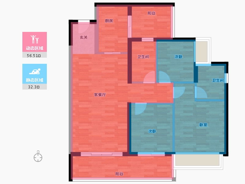 广东省-广州市-广州融创文旅城B4区8栋99m²-79.20-户型库-动静分区