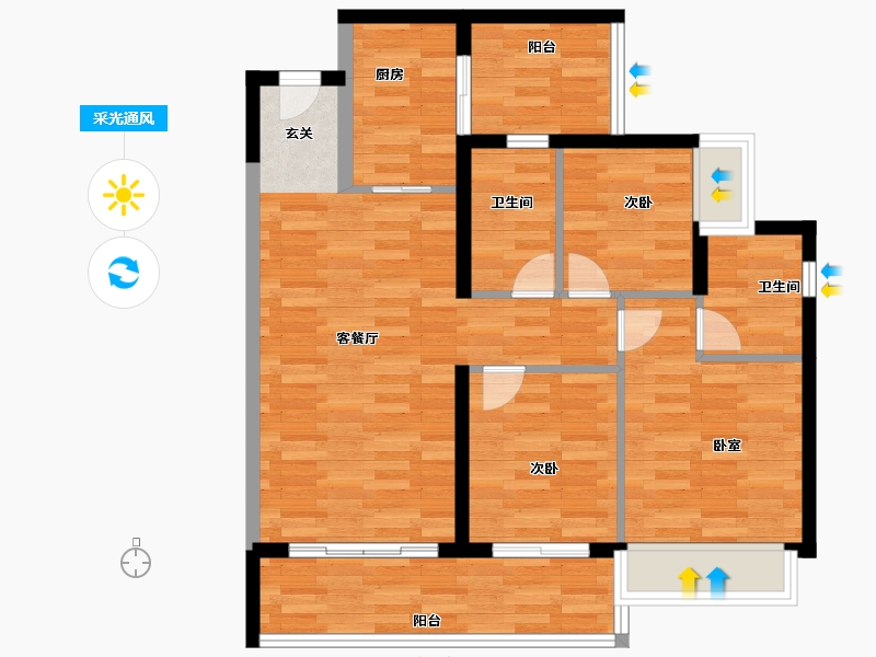 广东省-广州市-广州融创文旅城B4区8栋99m²-79.20-户型库-采光通风