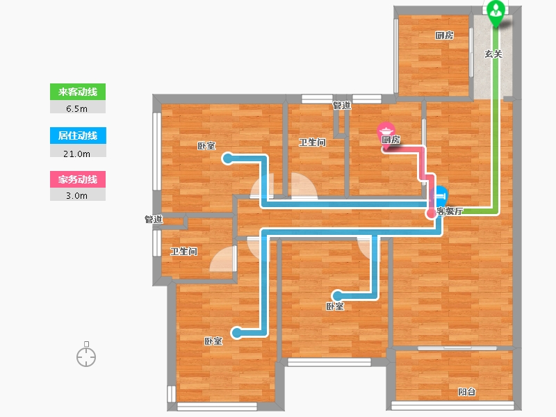 广东省-广州市-班芙小镇4栋96m²-76.80-户型库-动静线