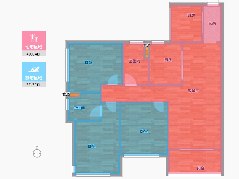 广东省-广州市-班芙小镇4栋96m²-76.80-户型库-动静分区