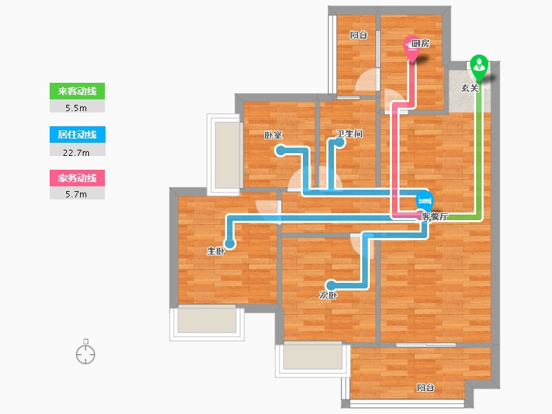 广东省-广州市-广州融创文旅城C2区6栋,C2区7栋88m²-70.40-户型库-动静线