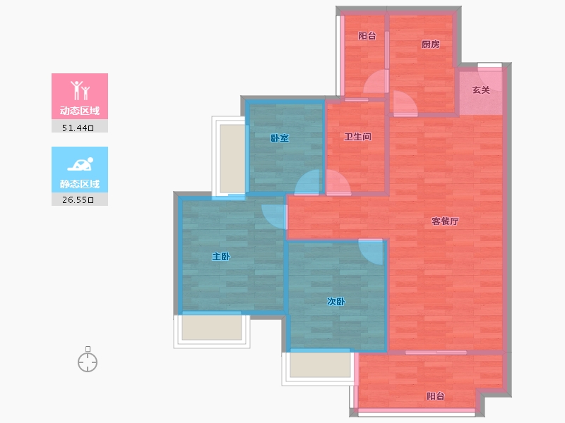 广东省-广州市-广州融创文旅城C2区6栋,C2区7栋88m²-70.40-户型库-动静分区