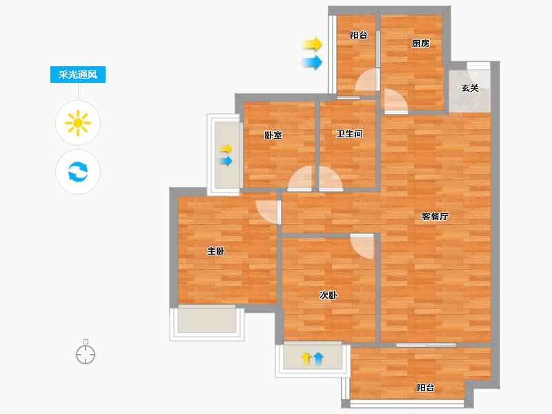 广东省-广州市-广州融创文旅城C2区6栋,C2区7栋88m²-70.40-户型库-采光通风