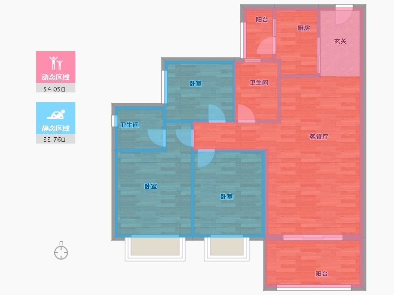 广东省-广州市-广州融创文旅城B3区2栋99m²-79.20-户型库-动静分区