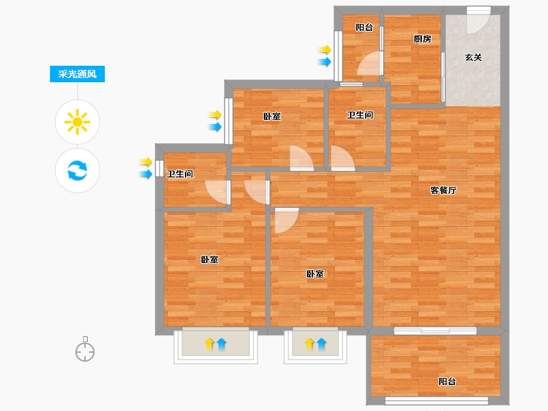 广东省-广州市-广州融创文旅城B3区2栋99m²-79.20-户型库-采光通风