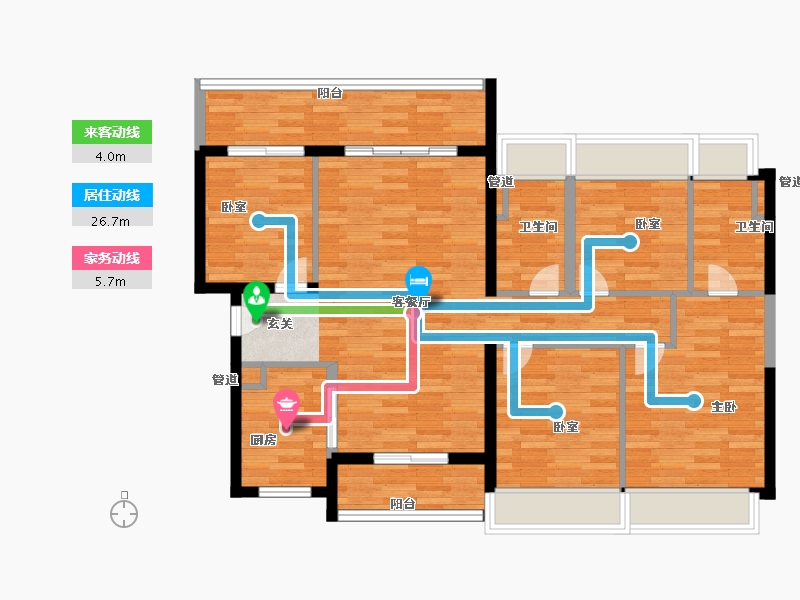 广东省-广州市-广州融创文旅城B4区8栋127m²-101.60-户型库-动静线